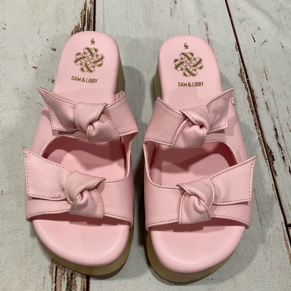 SAM & LIBBY PINK‎ PLATFORM DOUBLE BOW TIE COMFY DRESS SANDALS